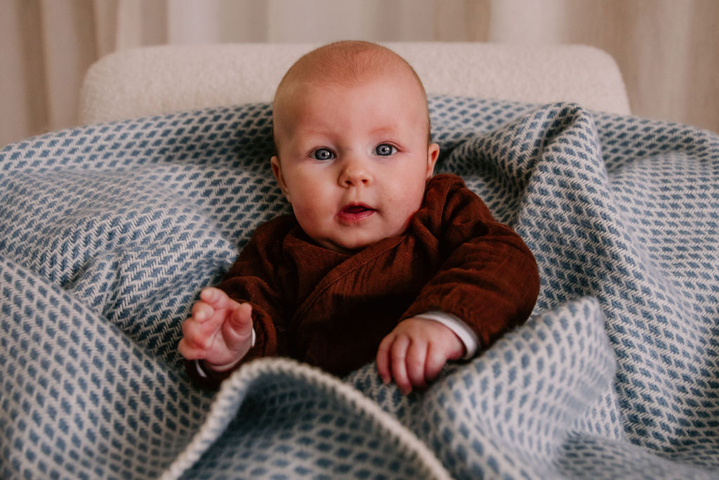 Ledikantdeken wol - Blauw