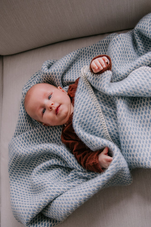 Ledikantdeken wol - Blauw