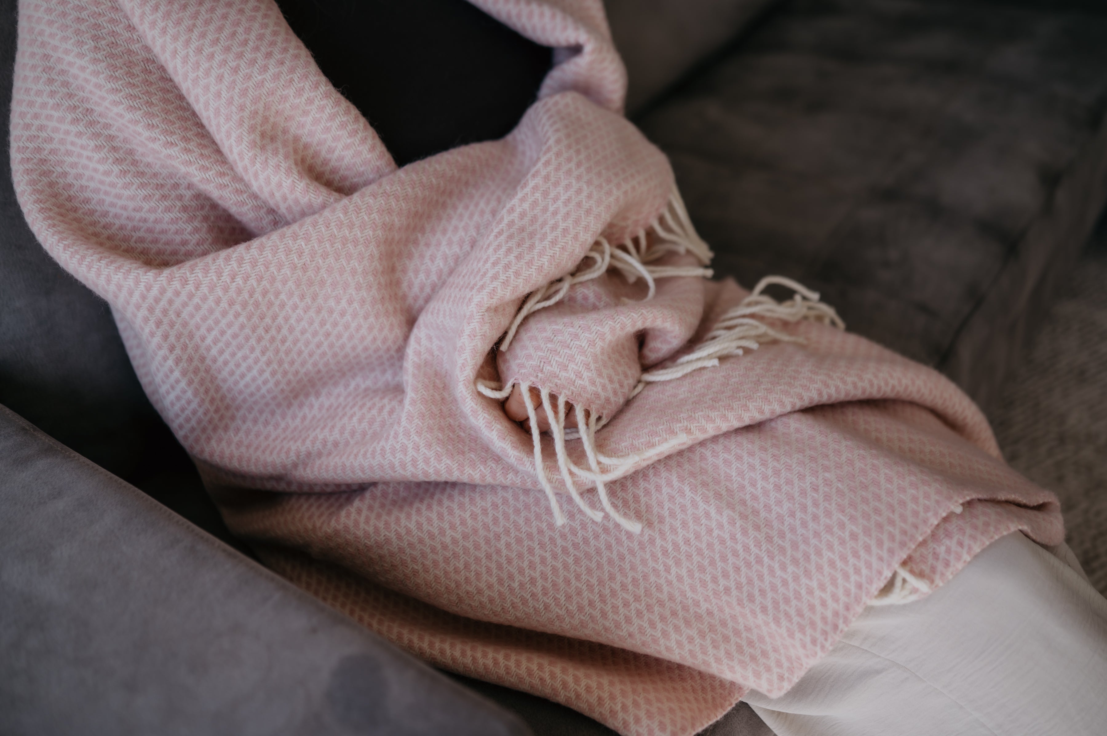 Wollen deken / plaid groot - Zacht roze