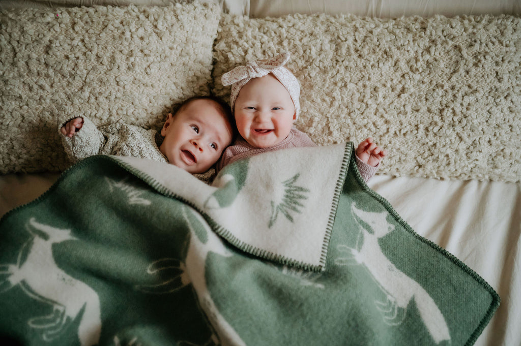Ledikantdeken wol - Vos - Agave groen