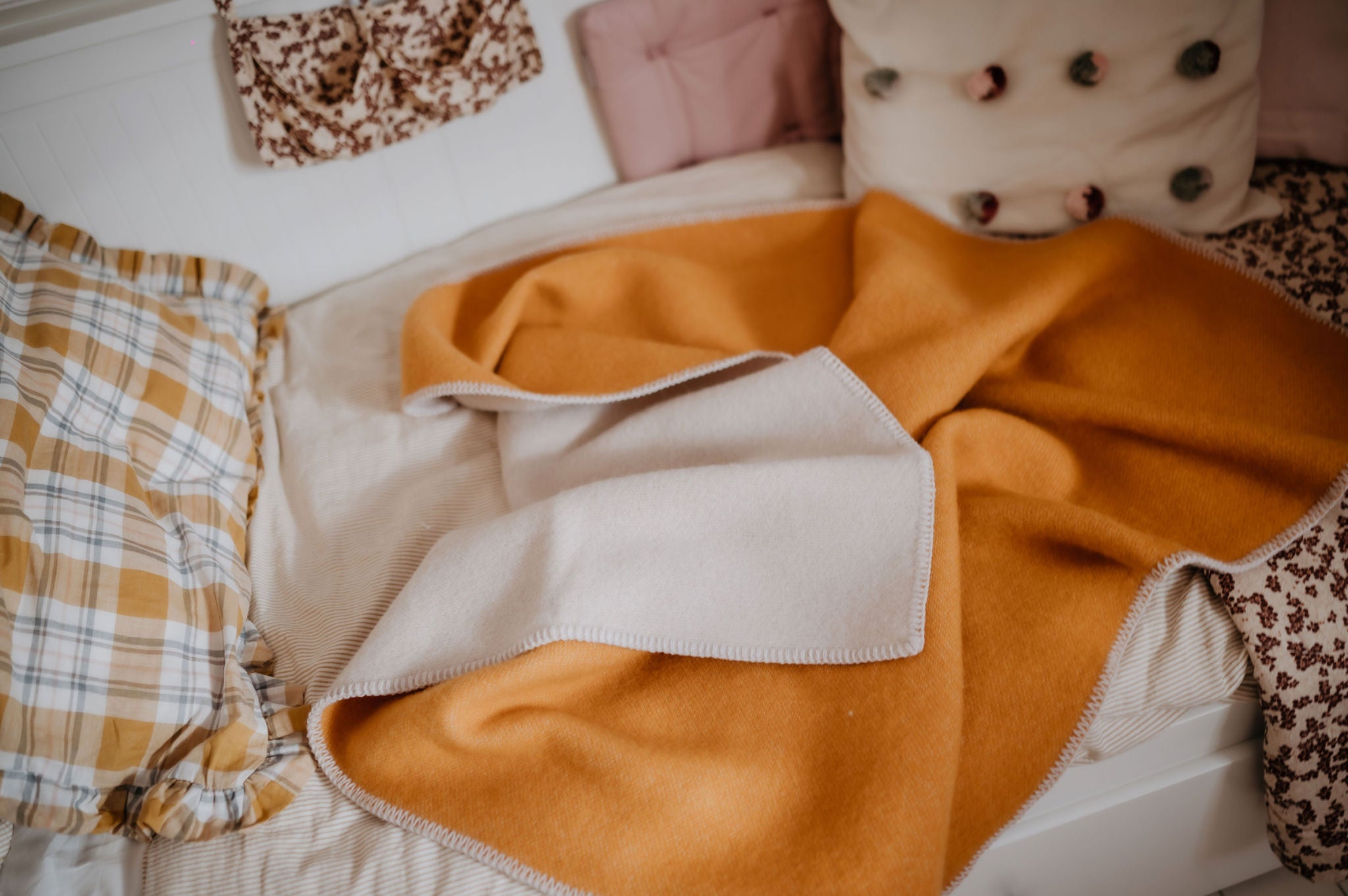 Ledikantdeken wol - Duo Amber & Cream