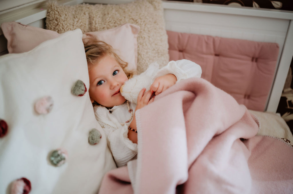 Wiegdeken wol - Duo Pink & Cream