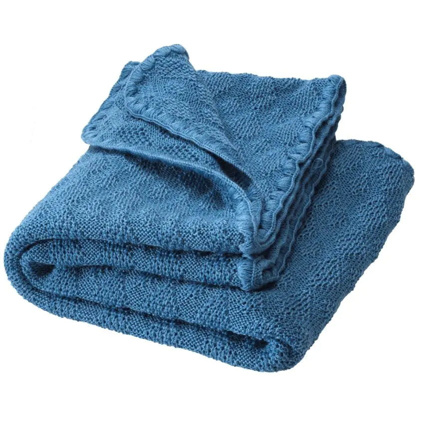 Oud blauw - Wieg- en omslagdeken merinowol - Disana