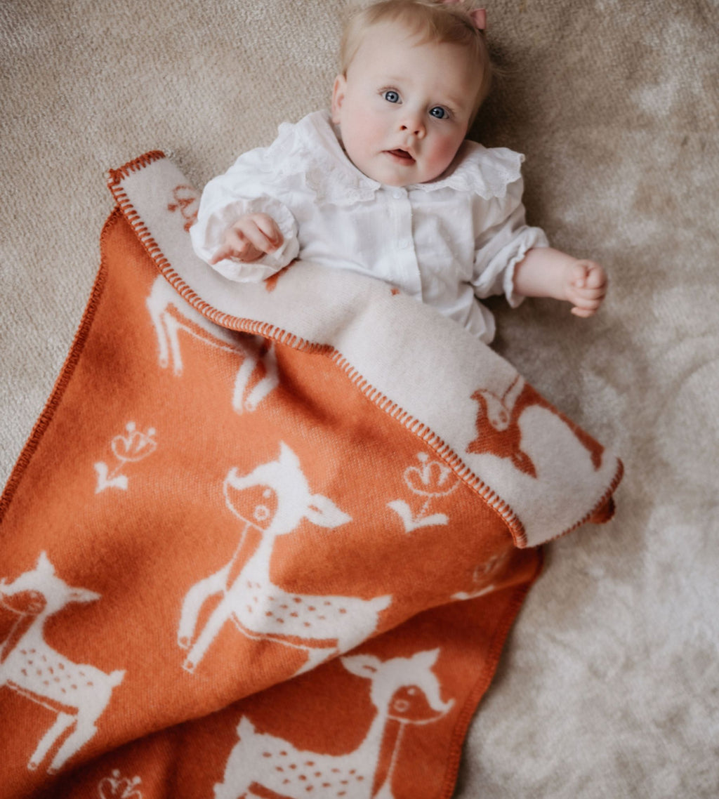 Ledikantdeken wol - Hertjes - Terracotta