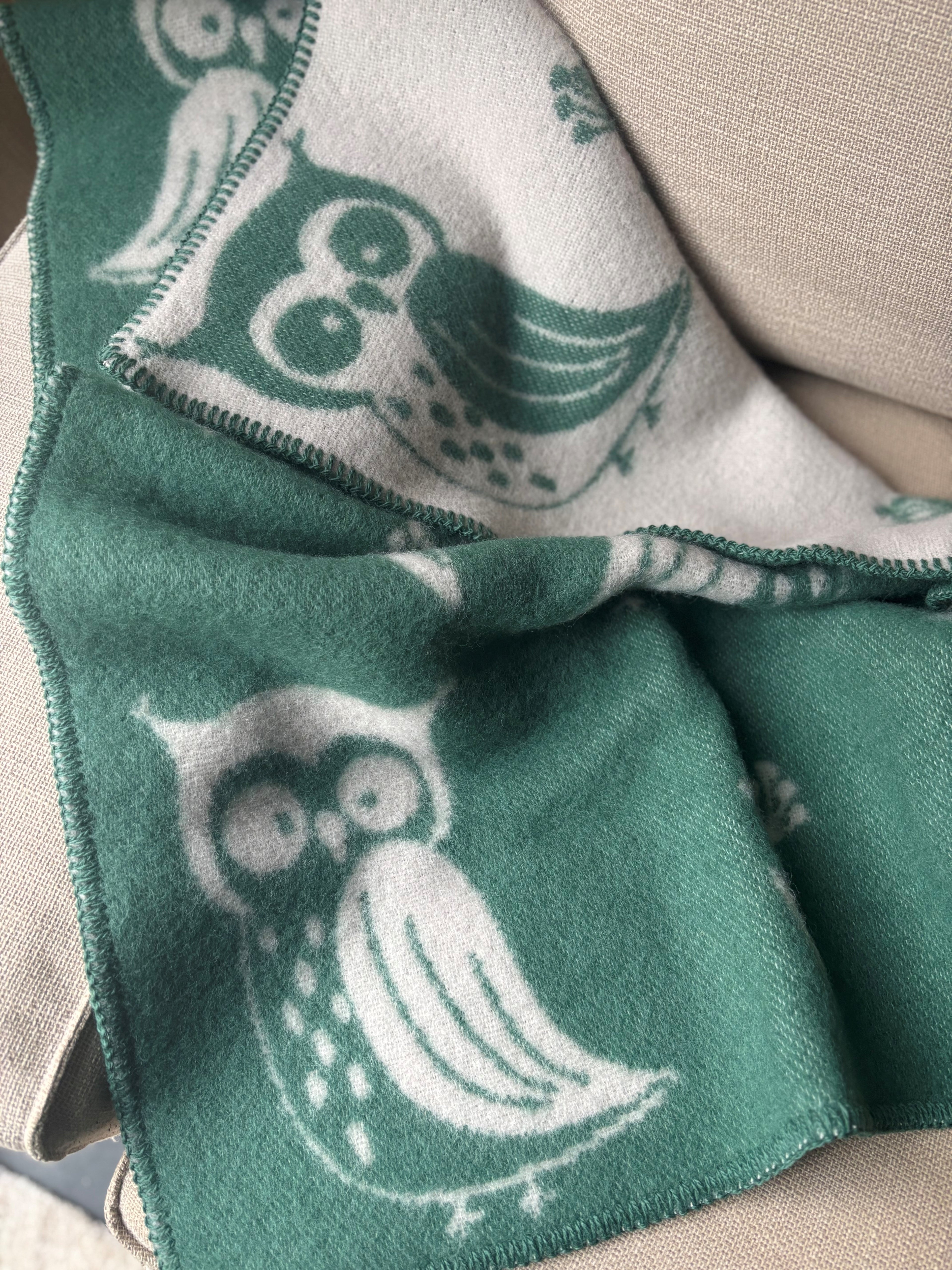 Wiegdeken wol - Uiltjes Bosgroen